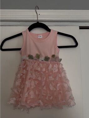 Girls Pink Tulle Flower Appliqué Dress